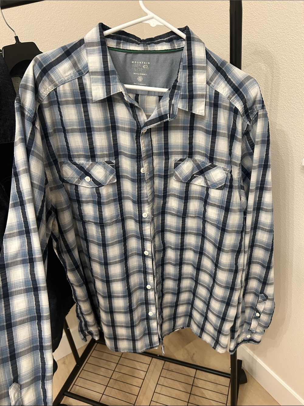 Mountain Hardwear Blue and White Plaid Button-Up Shirt
